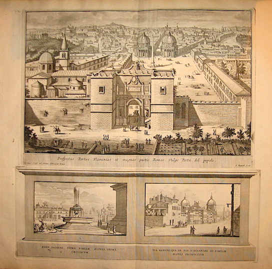 Halma Franciscus (1653-1722) Prospectus Portae Flaminiae et magnae partis Romae, vulgo Porta del popolo 1696 Leida